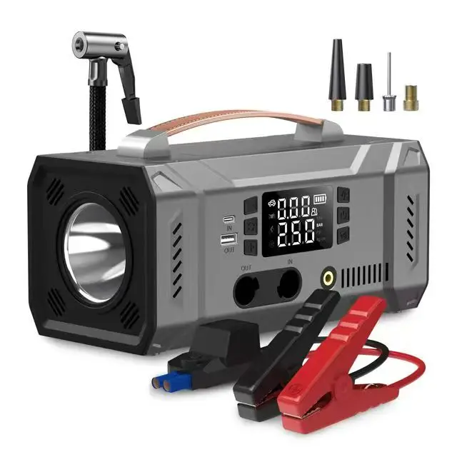 Portable 6 1 Car Jump Starter Cordless Air Compressor 10000mAh Booster Power Bank Emergency Tool Kit LED Light 1000A 190PSI