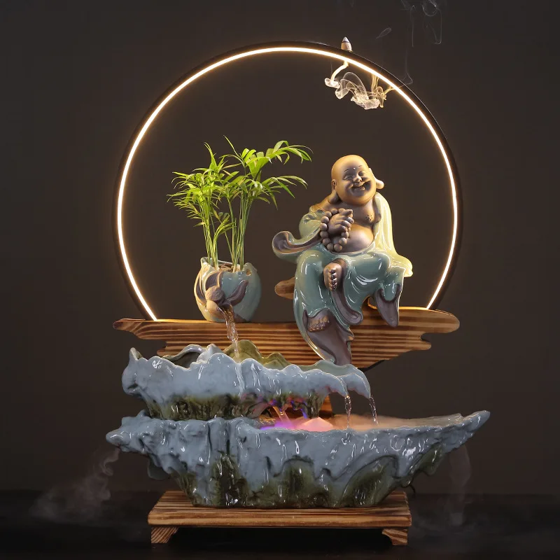 Chinese-style ceramics, flowing water lucky home ornaments, living room office desktop fountain humidifier, store opening gifts