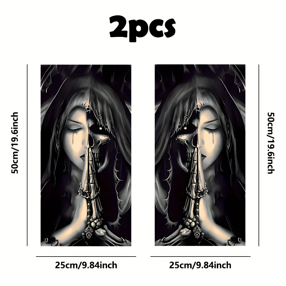 Pegatina de bruja de oración para coche, película protectora de Pilar B para vehículo con diseño de calavera, decoración de coche desechable, pegatina adhesiva de protección solar, 2 uds.