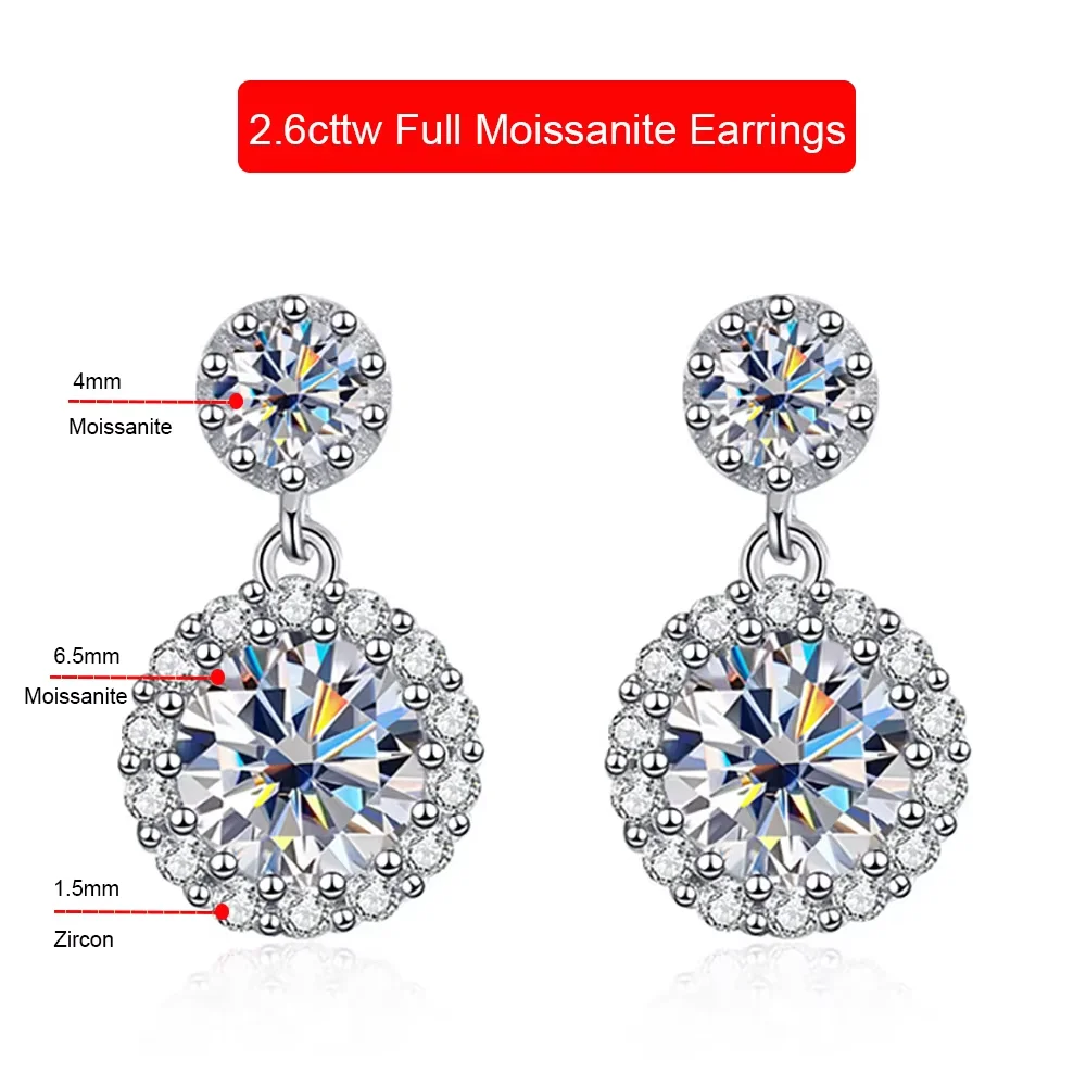 Gelassenheit 2,6 cttw d Farbe Moissan ite Tropfen Ohrring für Frauen s925 Sterling Silber funkelnden Ohr stecker plattiert 18k edlen Schmuck