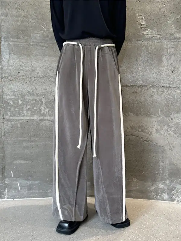 

Thiened Casual Wide Leg Long Pants Men's Loose Fit Trousers Autumn Winter Seasonal Design Sense Color Design Casual Pants