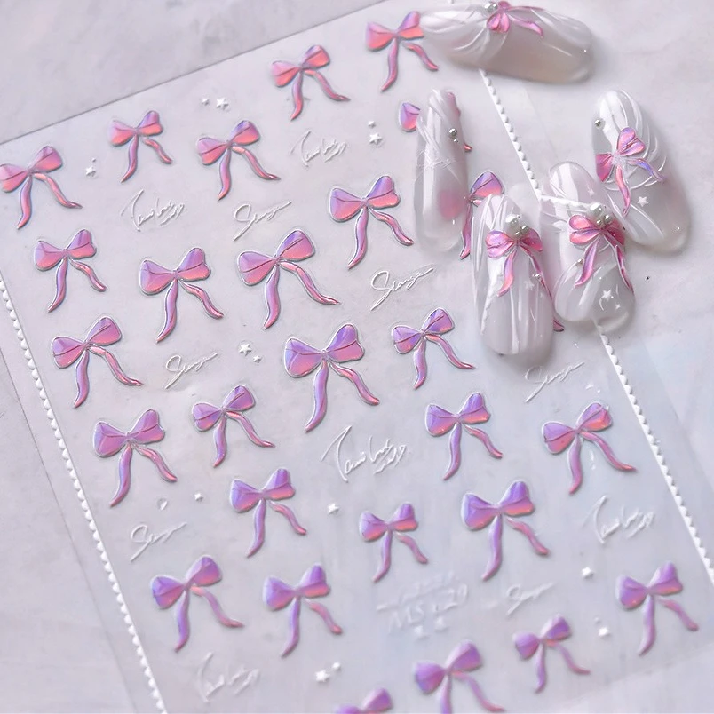 

Jelly Gradual Colorful Pink Purple Green Bowknot Ribbon Romantic Bow Tie Star Lace Nail Art Decoration Stickers Manicure Decals