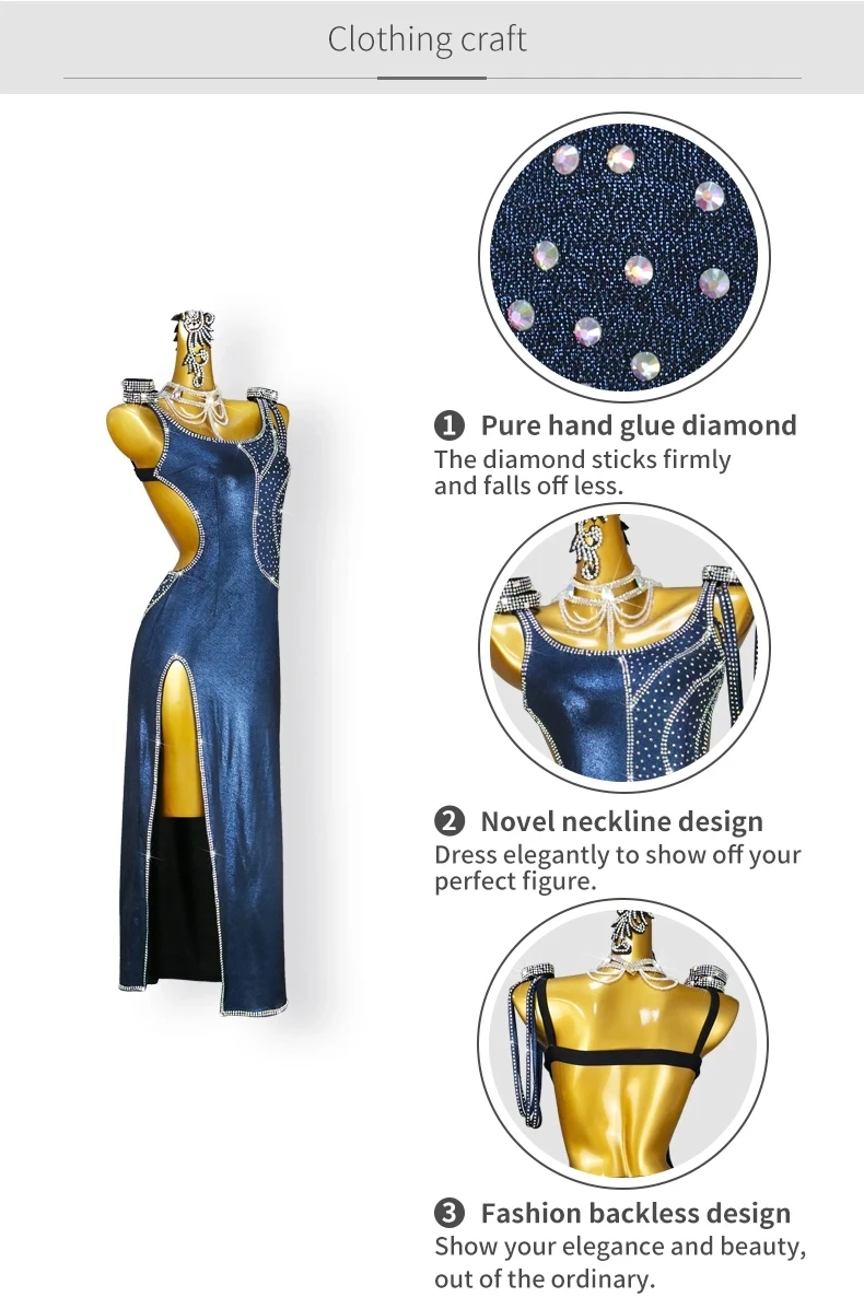 Lateinamerikanisches Tanzkleid, Damen-Wettkampfanzug, Mädchen-Ballroom-Samba-Kostüm, neue, elegante, lange Kleidung, sexy amerikanische Party-Outfits – Detail 7