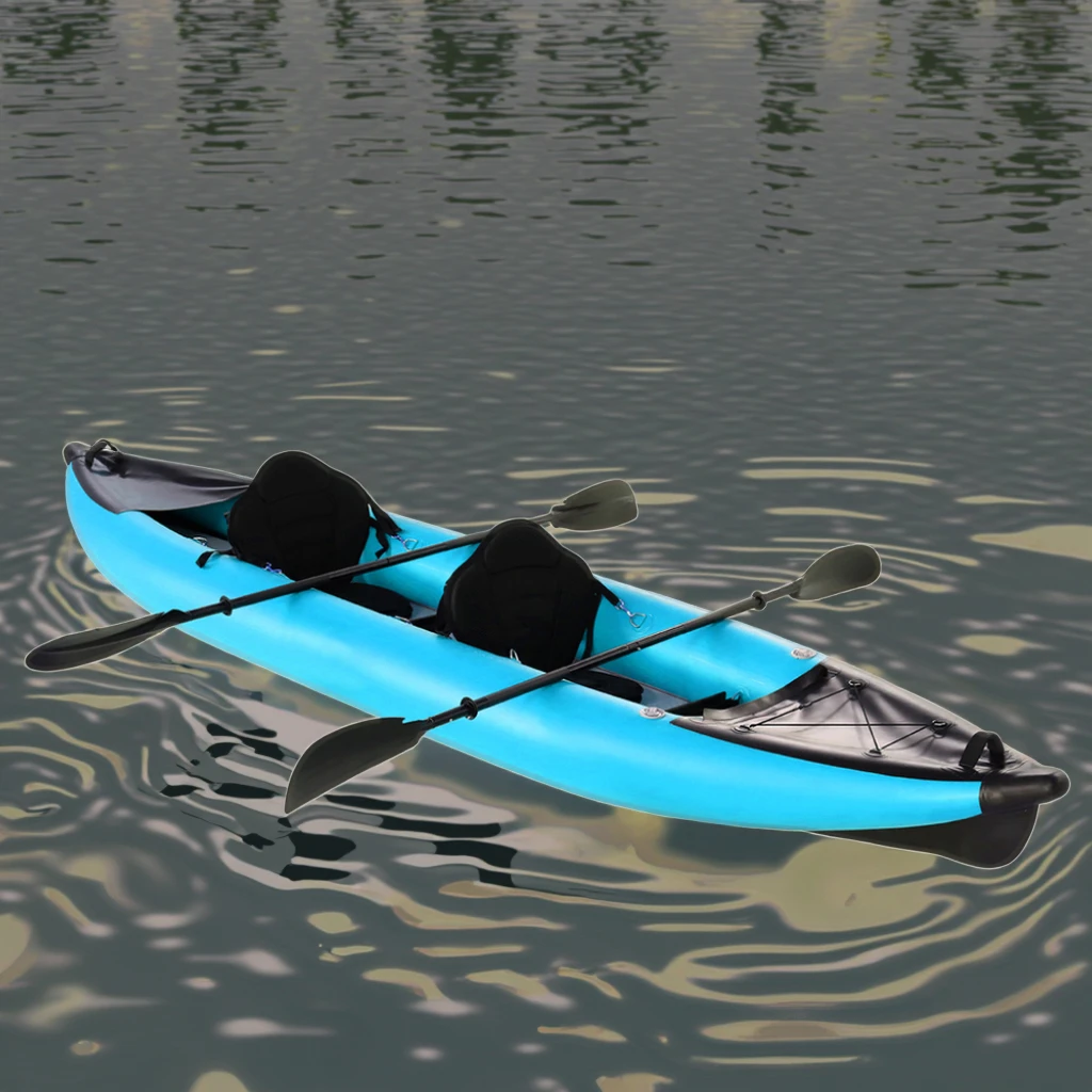 Bote de remos azul de 4,2 m, tubo de PVC con suelo de punto de caída, Kayak tándem de pesca inflable de doble asiento para 2 personas