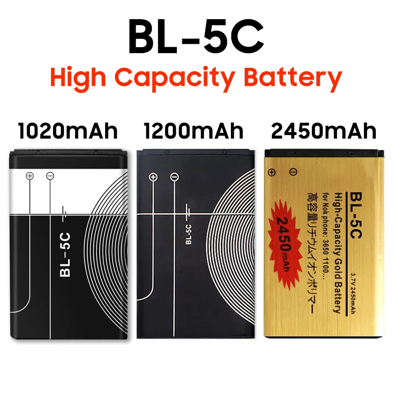 High Capacity Battery BL5C BL-5C 3.7V Lithium Phone Battery For Nokia 1100 1110 1200 1208 1280 2600 2700 3100 3110 5130 6230