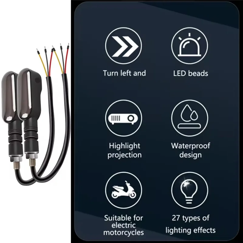 

N26R-2PCS Motorcycle LED Turn Signal Projection Lamp Colorful Waterproof Ambient Light