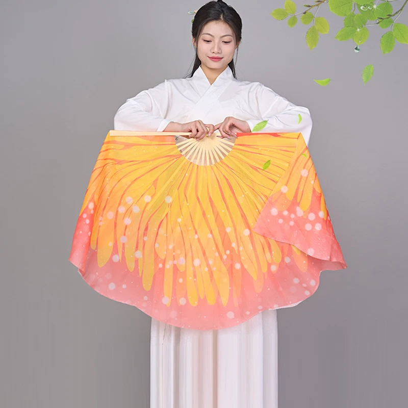 

2Pcs Classical Dance Fan Silk Double-Side Extended Veil Folk Chinese Dance Hand Fan Butterfly Color Yangko Dance Performance Fan