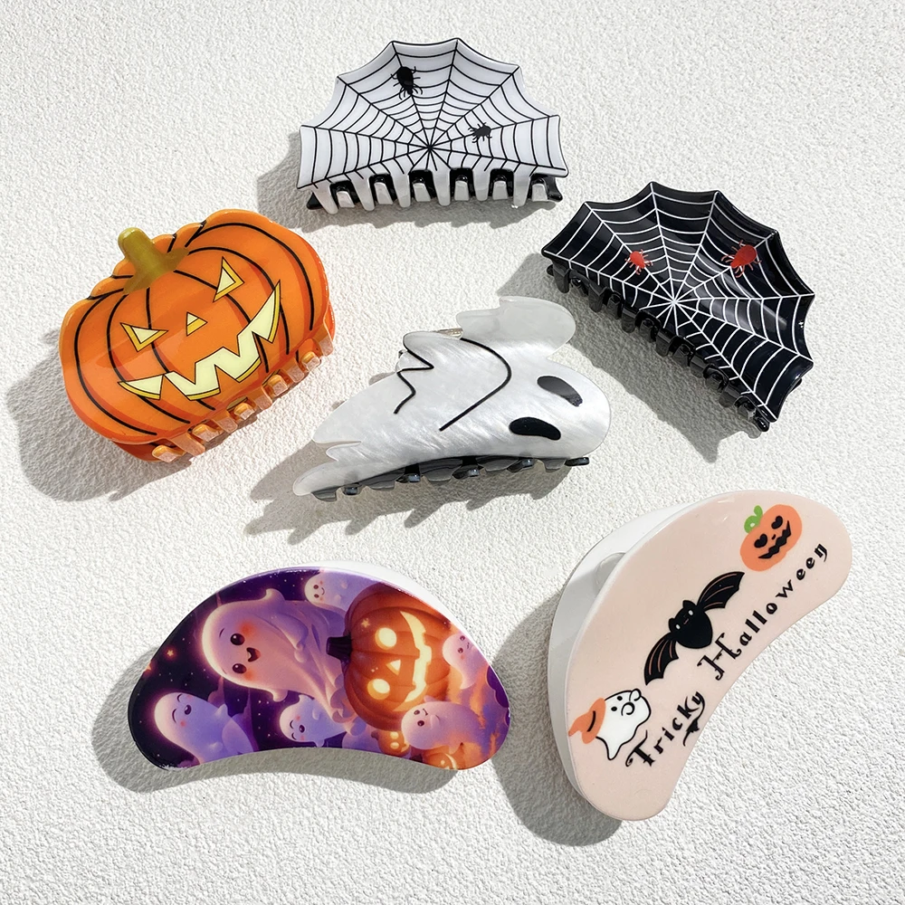 Creative Funny Halloween Festival Gifts Headwear New Pumpkin Ghost Spider Cat Printed Hair Clip Claw Accessories For Women Girls