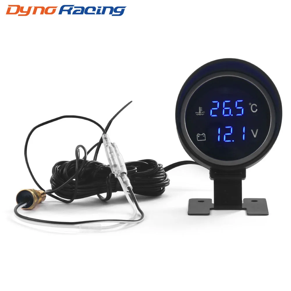 

2 in 1 LCD Digital Car 12V Water Temperature Gauge 1-99 Celsius+10-24V Voltmeter Blue light With 1/8NPT Temp sensor