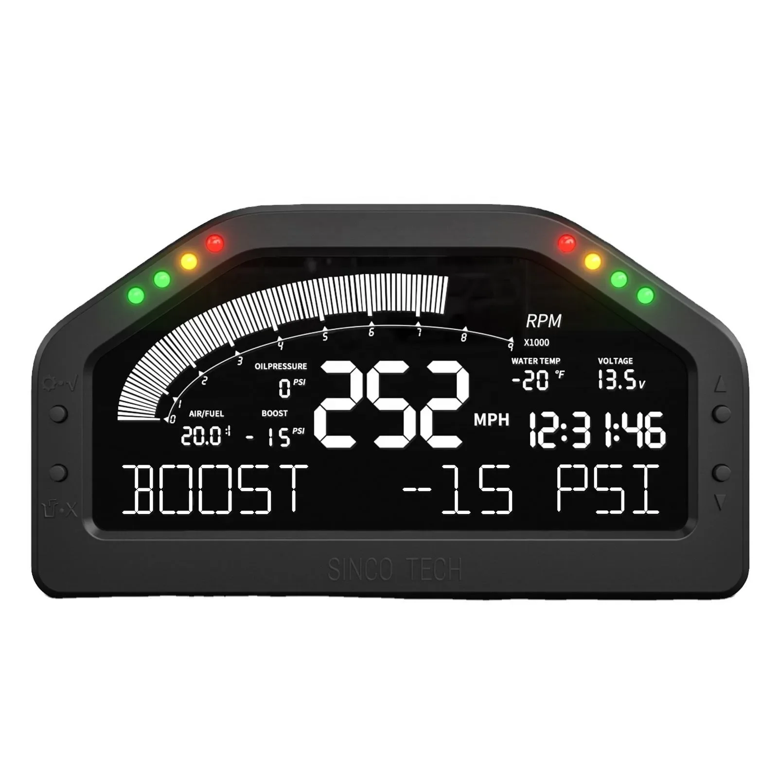 

QSF SincoTech Universal LCD Race Dash Boost AFR EGT Oil Press Water Temp Volt Speedometer RPM ODO 10-in-1 Gauge Meter DO922