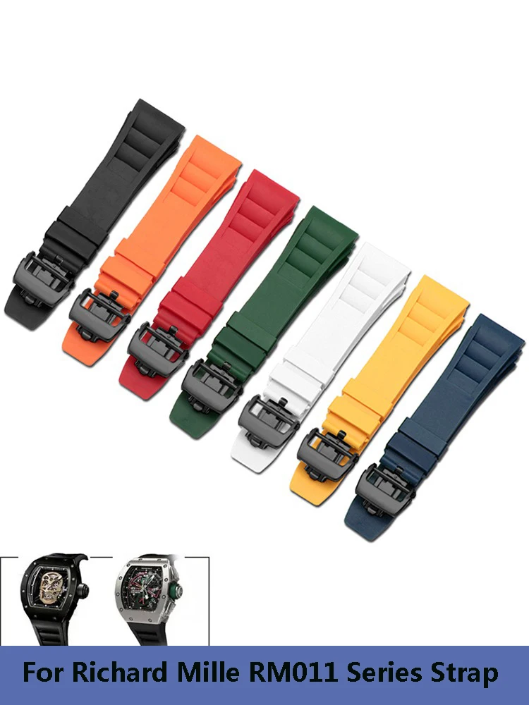 

New 25mm-20mm High Quality Rubber Watchband For Richard Mille RM011 Series Bracelet Screw Style Men Watch Strap