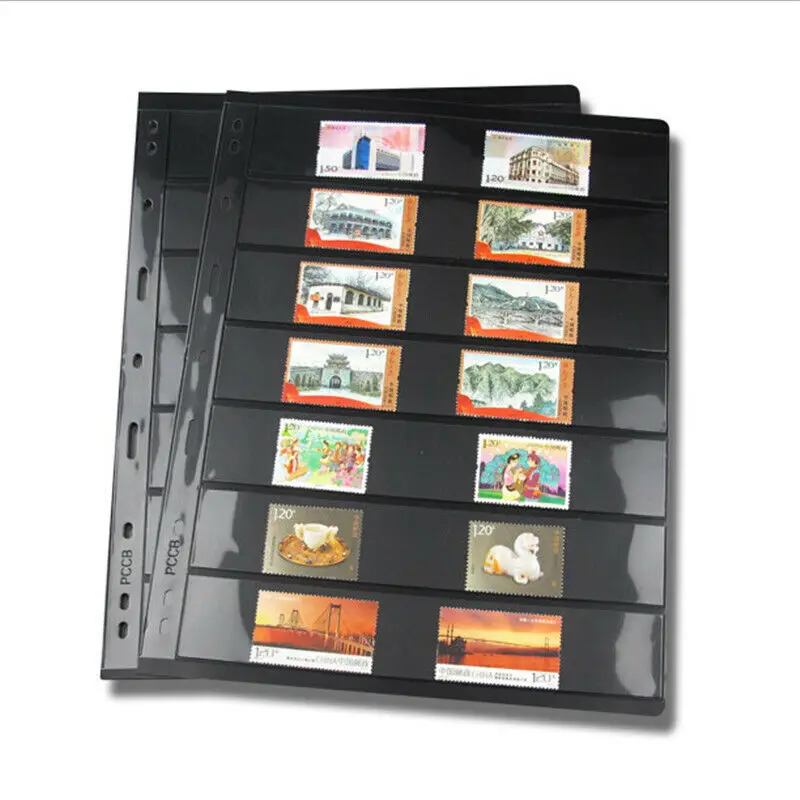 10Pcs Postage Stamp Album Pages Coin Collection Stamps Holder 7 Grid Binder Sleeves Stamp Book Banknotes