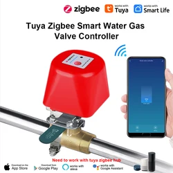 Tuya Zigbee Smart Gas Valve Garden Water Shut Off Timer Irrigation Controller with Alexa Google Assistant Smart Life(Red Color)