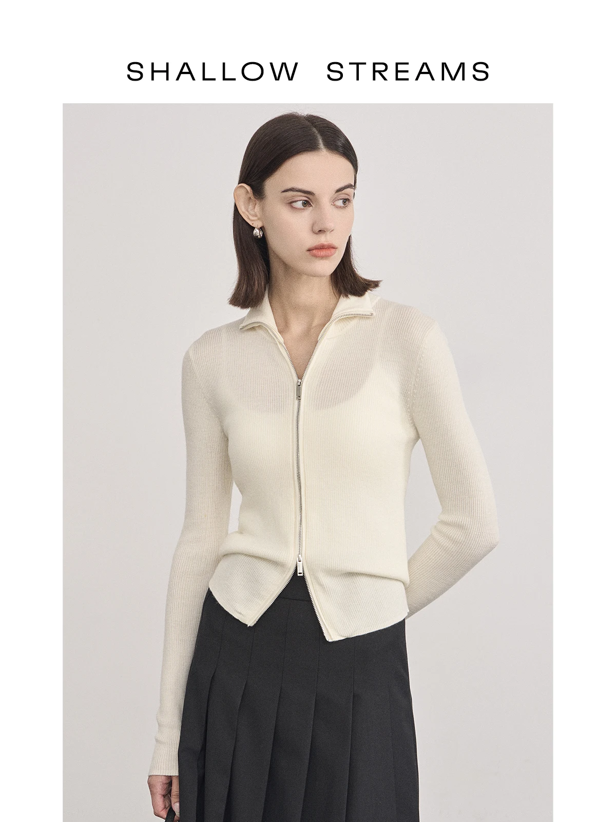 

Женский вязаный свитер Slow Strs из 100% шерсти с двойной молнией и высоким воротником, модный китайский бренд