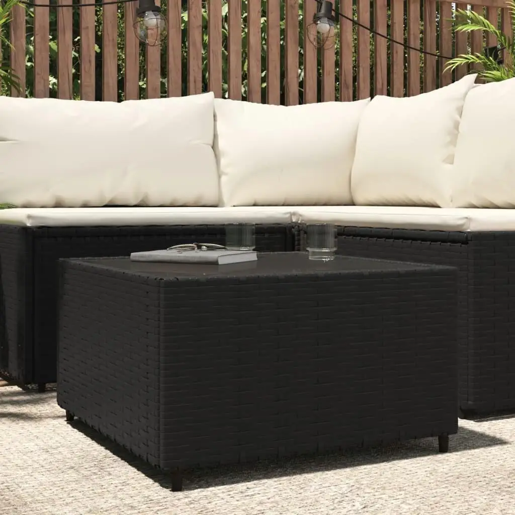 Stylish Black Square Patio Coffee Table 19.7x19.7x11.8in Poly Rattan Outdoor Furniture