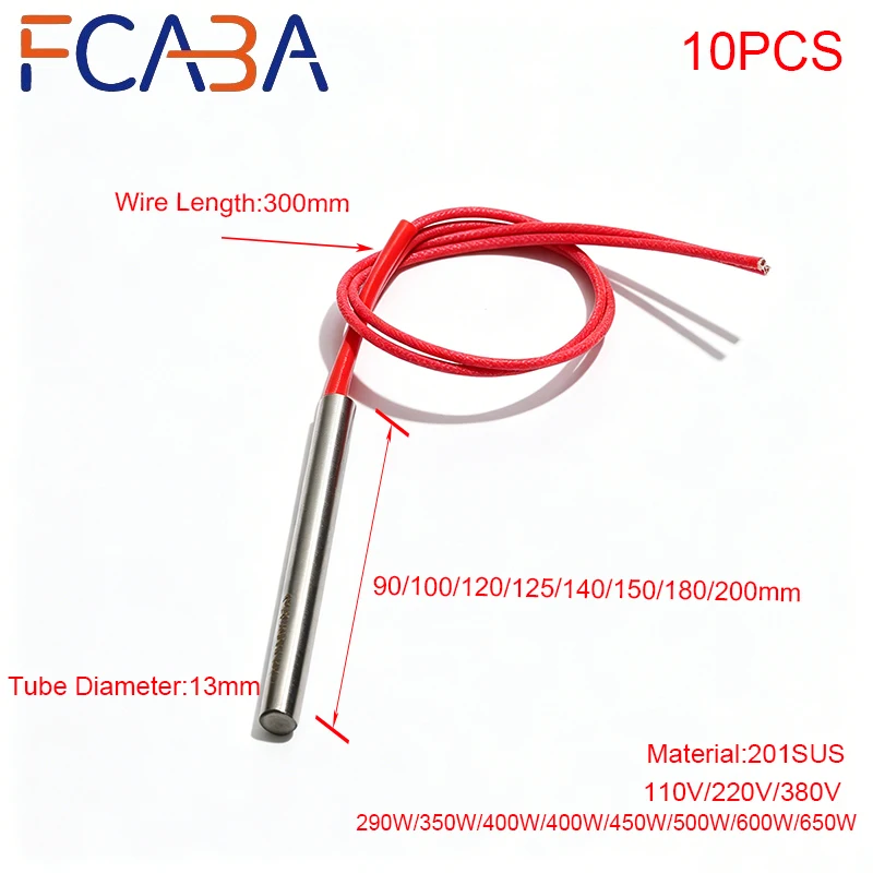Single-head Mold Heating Rod 10PCS 13mm 90~200mm 110V/220V/380V Electric Heating Tube 201 Stainless Steel Dryer Heating Element