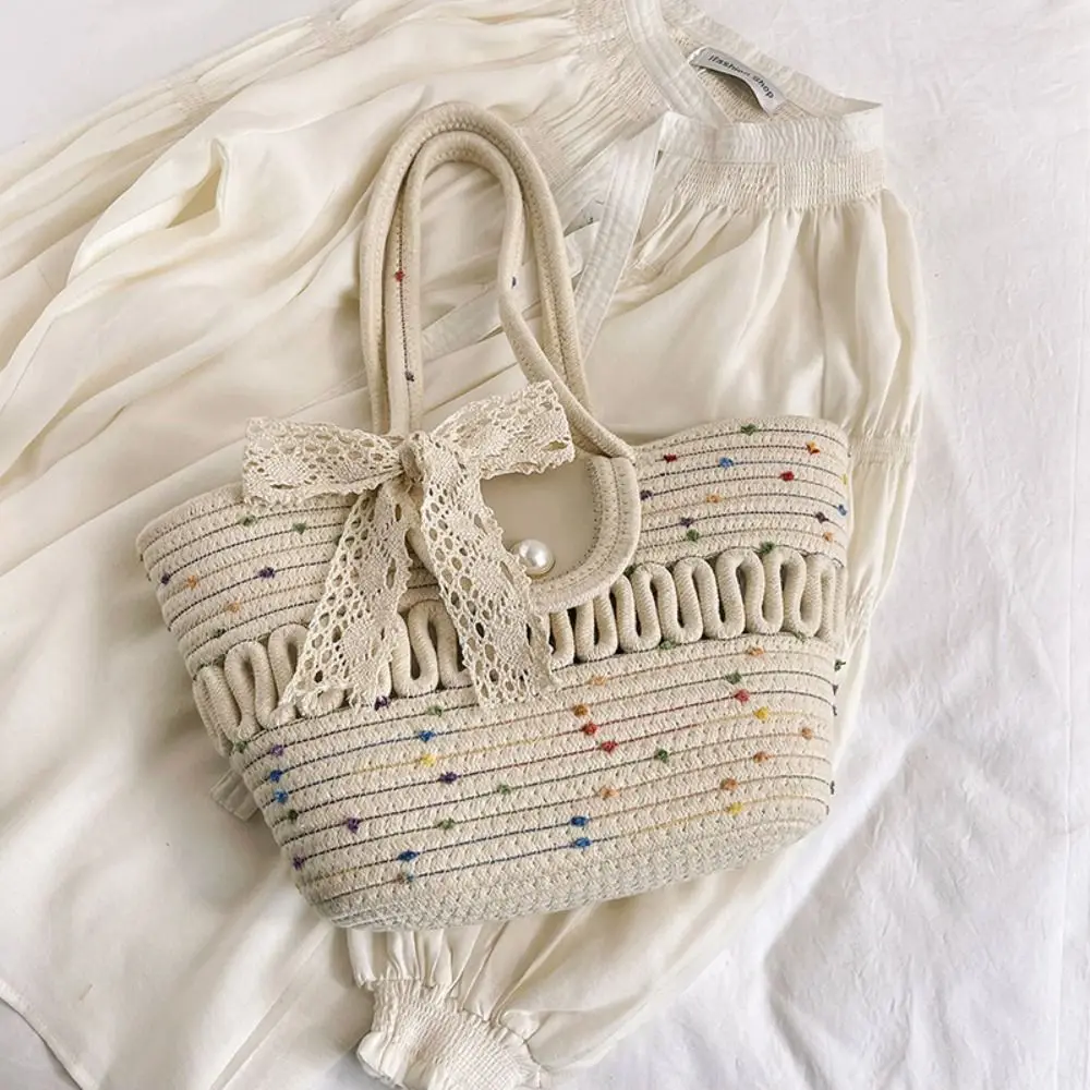 

Cotton Rope Woven Bag Handbag Girls Handmade Desktop Storage Basket Cosmetic Organizert Box Picnic Basket