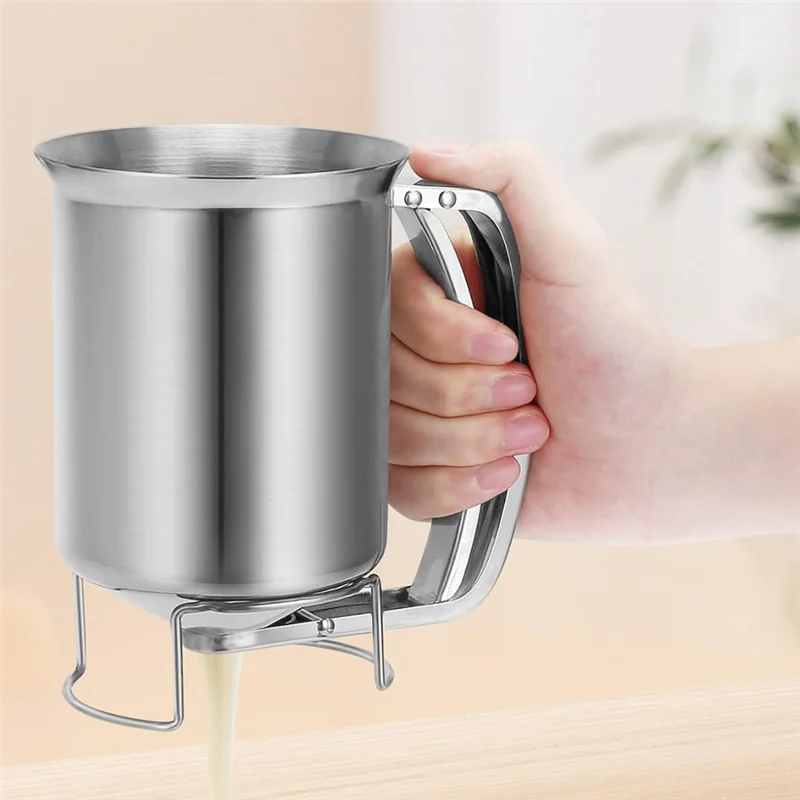 2 in 1 800ml バッターディスペンサー、スクイーズハンドル付き、パンケーキポアラーバッターピッチャー混合ベーキングツール