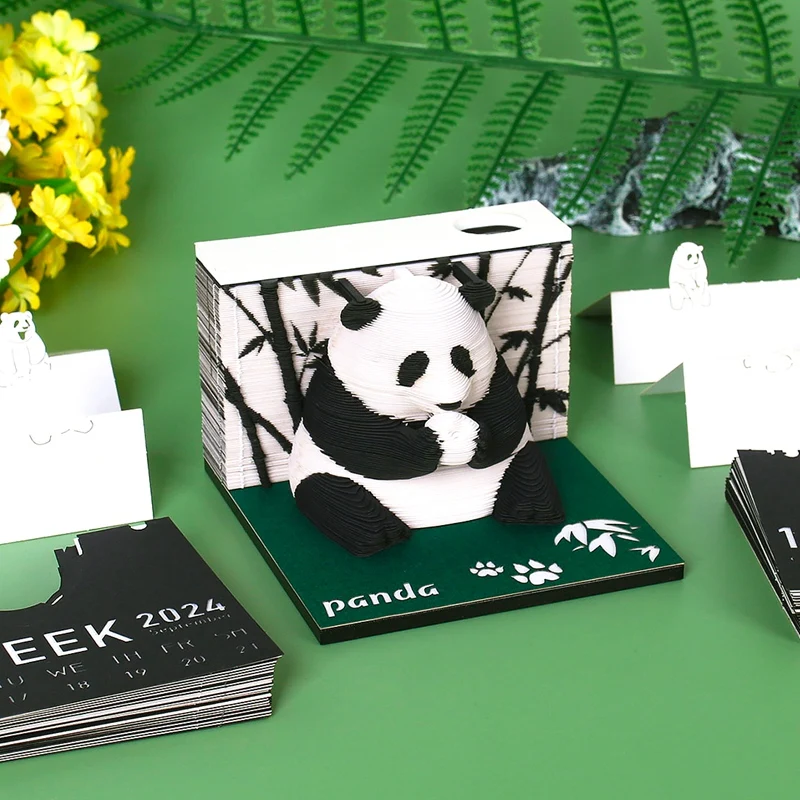 1 pezzo 3D Paper Art Calendar 2024 Panda 3D blocco Note blocchi Kawaii Sticky Notes regalo di compleanno di natale