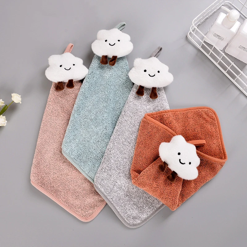 Bamboo Charcoal Fiber Hand Towel Cartoon Clouds Antibacterial Breathable  Hanging Handkerchief Kitchen Bathroom Absorbent Towels