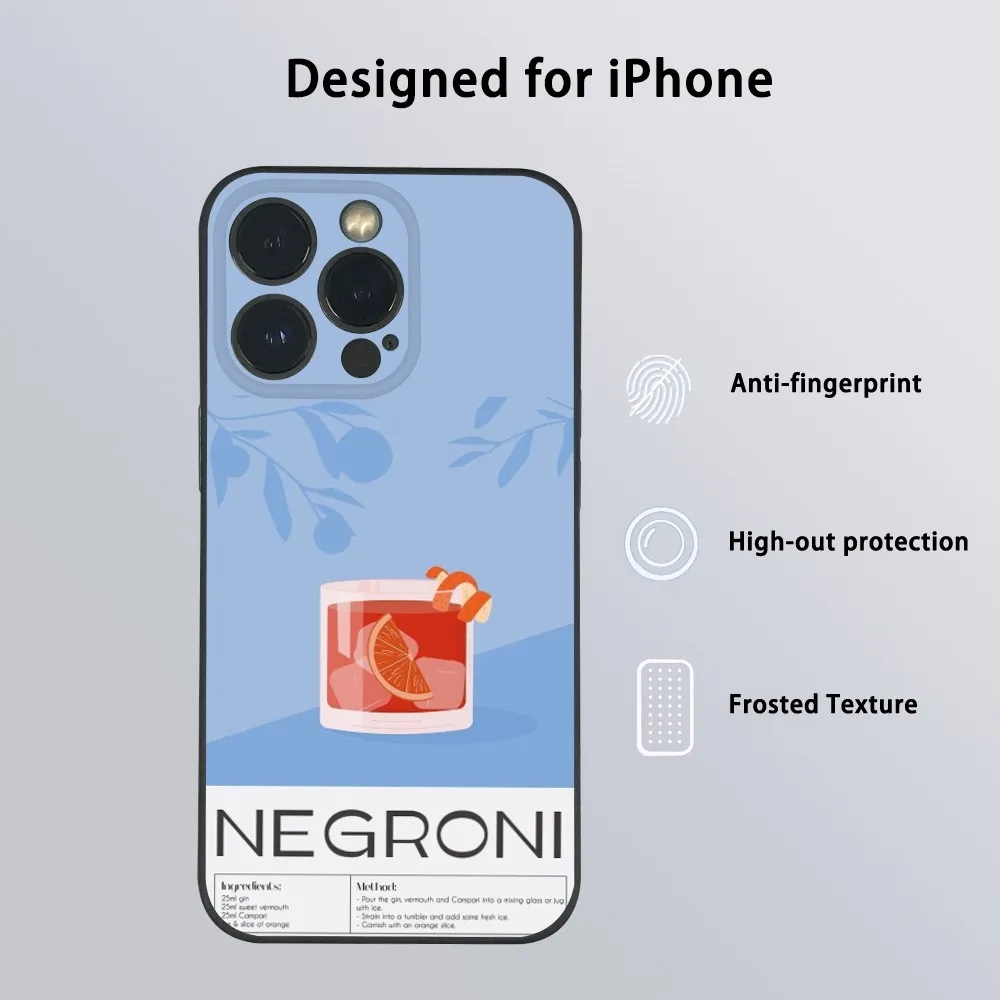 Negroni كوكتيل حالة الهاتف آيفون 16 15 14 13 برو ماكس زائد البسيطة متجمد لينة شل فوندا