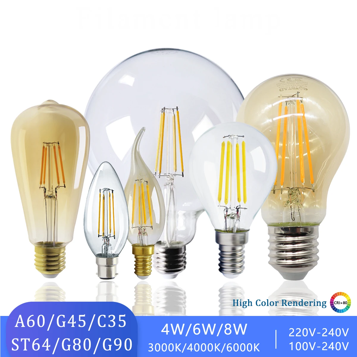 

4pcs Edison Filament Bulb E27 B22 E14 Retro Led Light C35 A60 ST64 AC220-240V Vintage Warm Glass Lamp Lighting Indoor Living