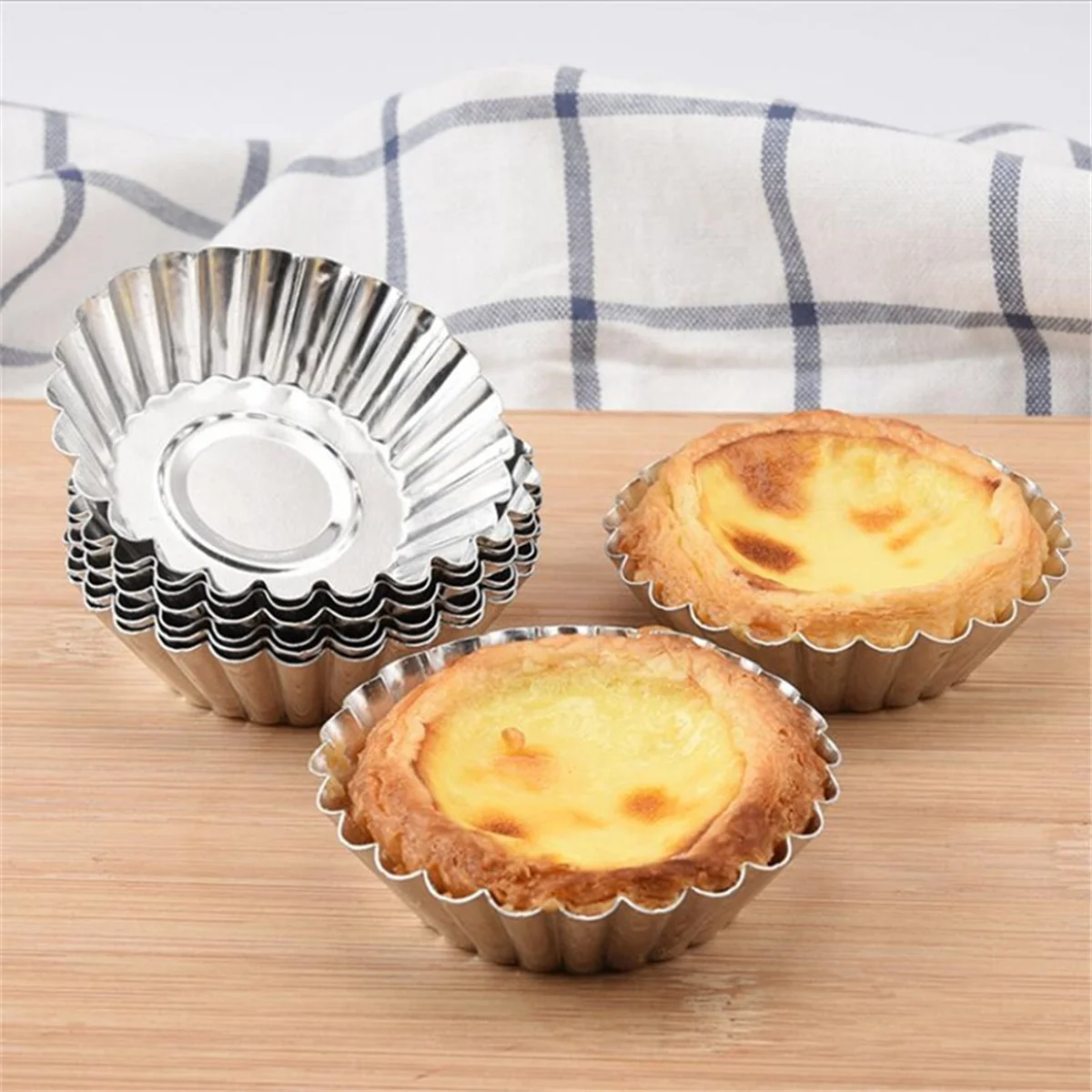 80PCS Silver Tone Aluminum Egg Tart Mold Mould Makers Cupcake Cake Cookie Mold Lined Mould Tin Baking ToolJAS