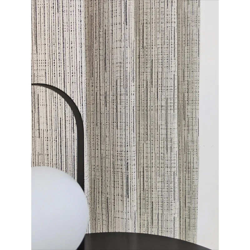 New Black and White Lines Cotton Linen Jacquard Thickened Curtains for Living Room Bedroom French Window Balcony Customized