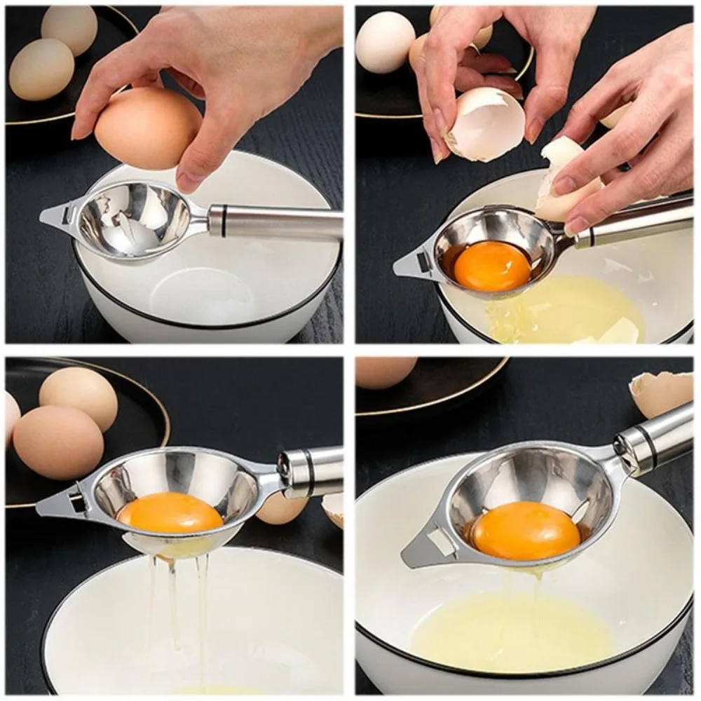 Egg Separator Stainless Steel Egg Yolk White Separator Long Handle Egg Divider Filter Kitchen Egg Tools Baking Cooking Gadgets