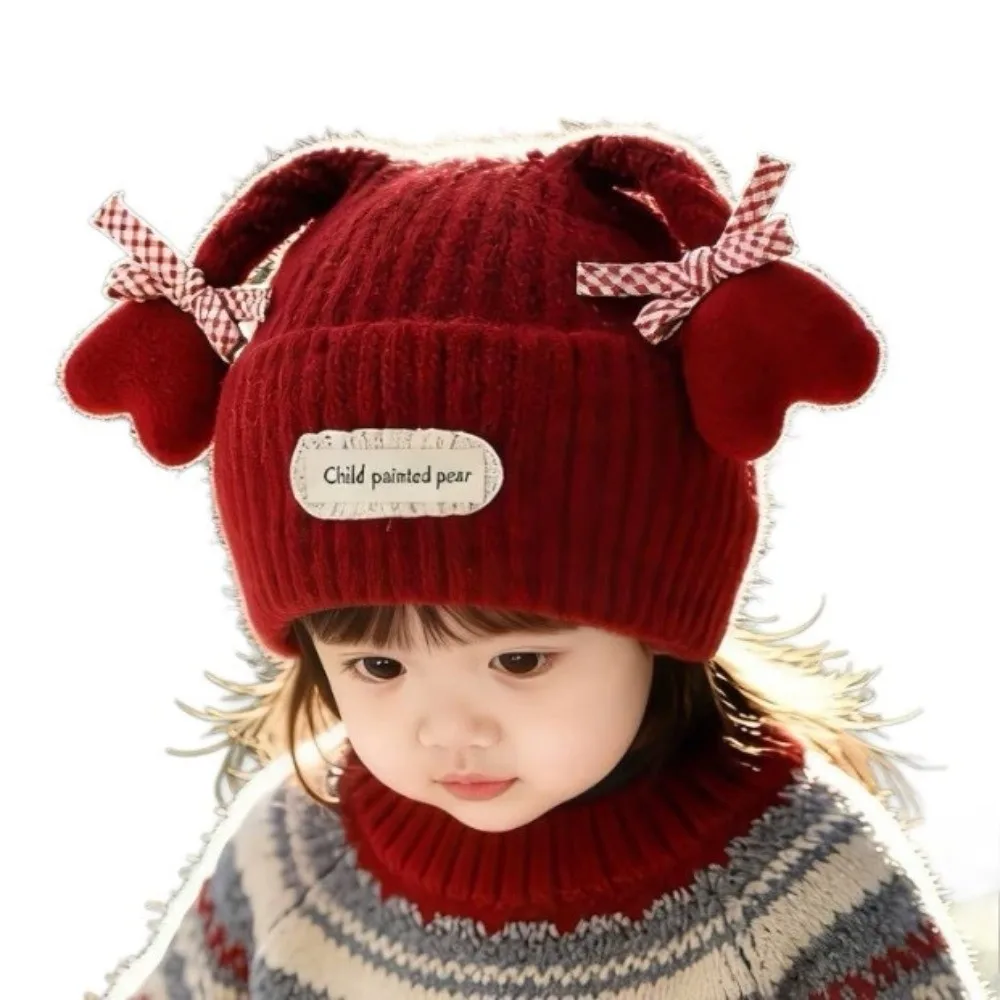 Double Braid Design Knitted Beanie Hat Warm Material Heart Shape Kids Hat Korean Style Baby Size Winter Hat Winter Season