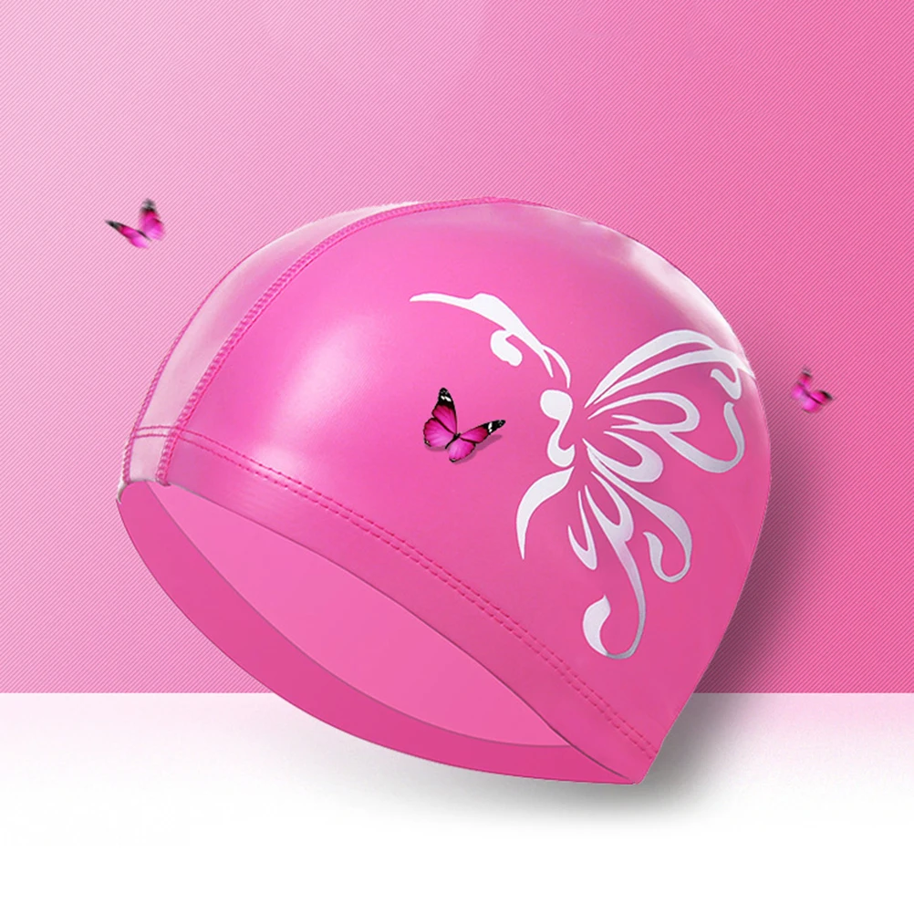 

Waterproof Swim Cap Pu Unisex Reusable Anti-Slip Design With Nose Clip Ear Plugs Butterfly Pattern Swimming Supplies