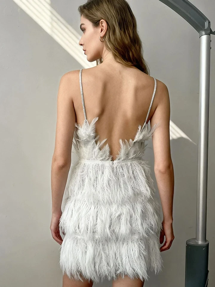 

Trendy Pure Color Sleeveless Party Mini Dress Elegant Backless Slim Halter Short Dress Sexy Deep V-neck Hollow Out Dress