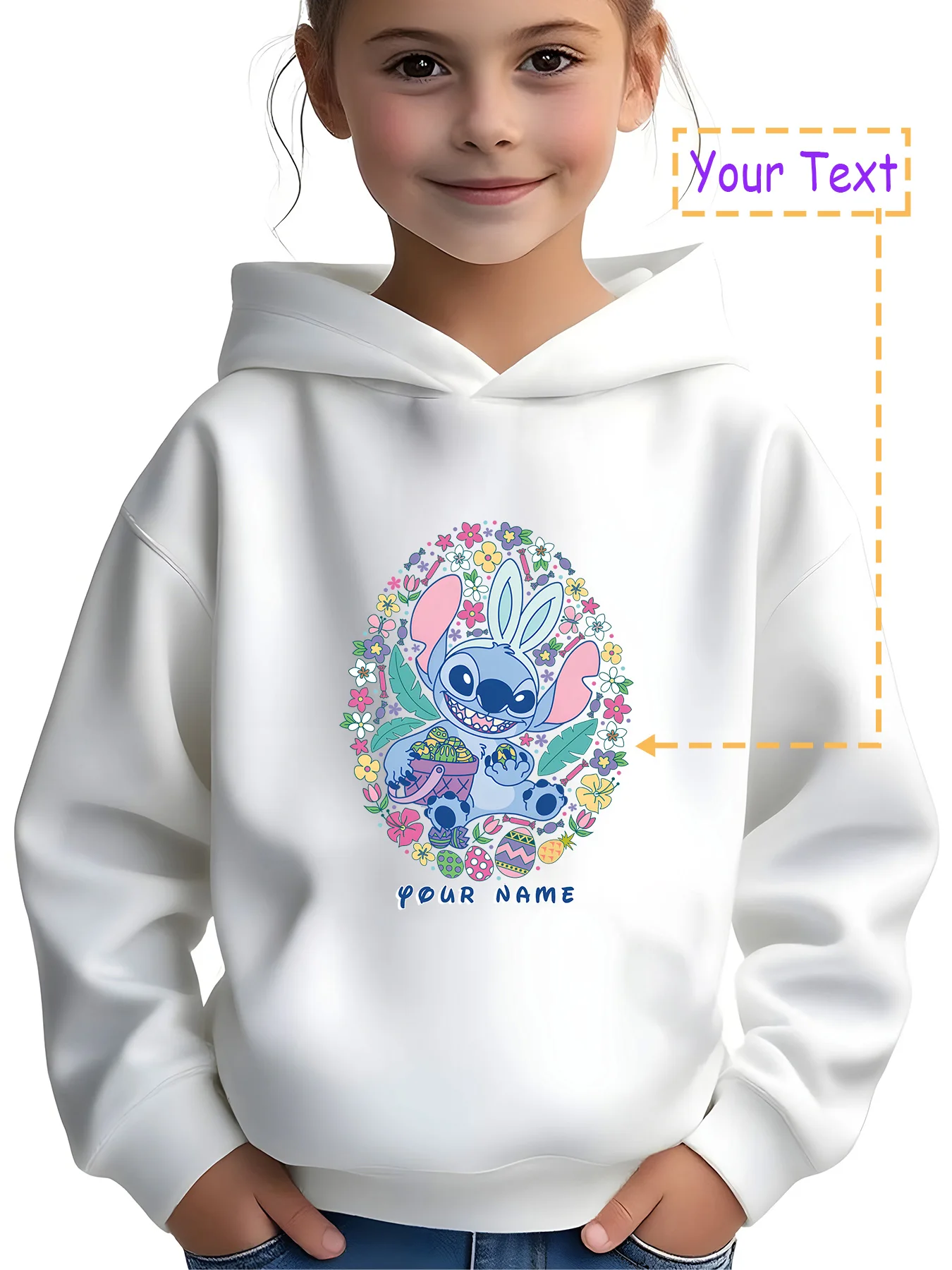 سترة بغطاء للرأس من MINISO Easter Egg Stitch - غرزة بيض الزهور، مثالية لنزهات الربيع وحفلات العطلات، قابلة للتخصيص باسمك