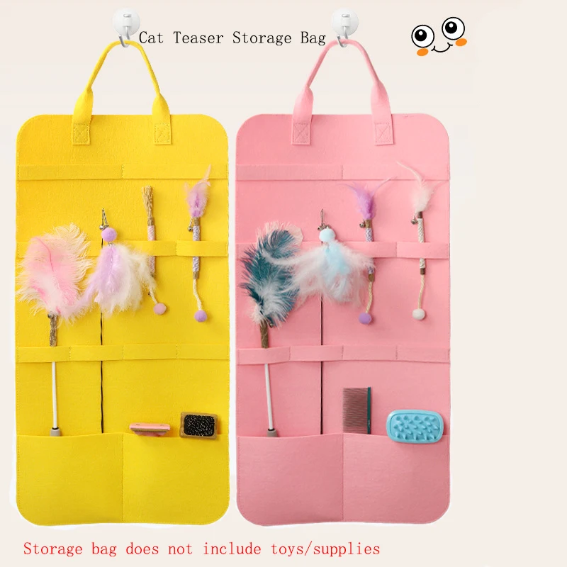 Cat Wand Toy Storage Hanging Bag Space Saving Wall Storage Felt Bag Cat Toy Organizer Sundries Toys Bedroom Dresser Organizer