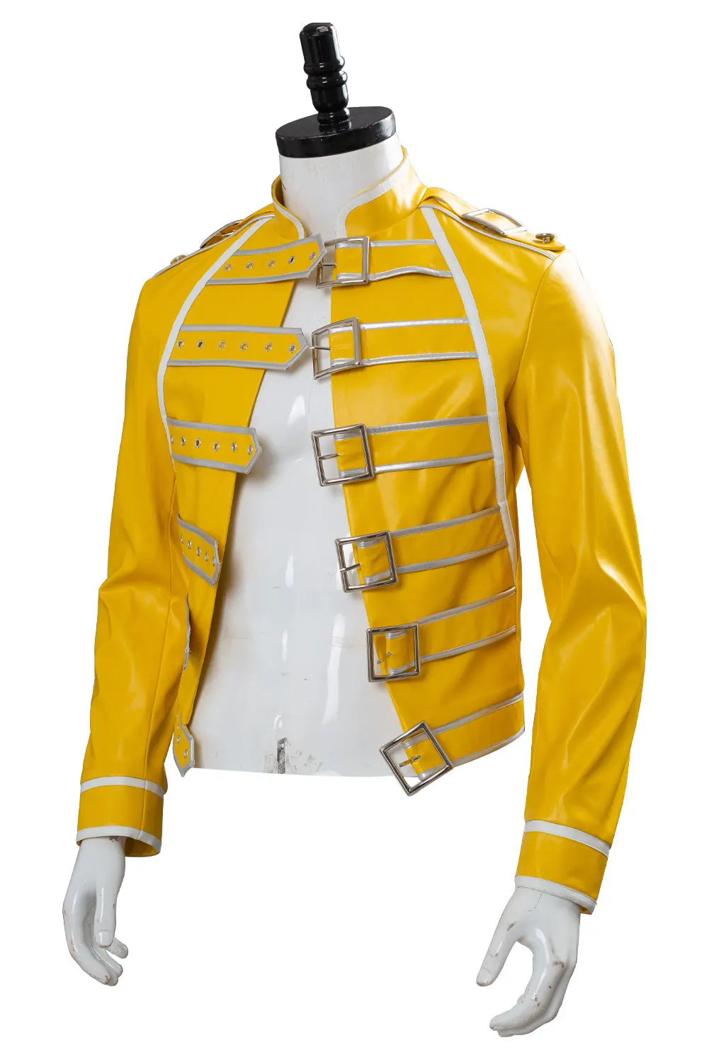 Freddie Mercury Fantasia de Cosplay para Homens Adultos, Vocais Queen, Jaqueta Amarela, Casaco Halloween, Roupas de Festa de Carnaval, Anime