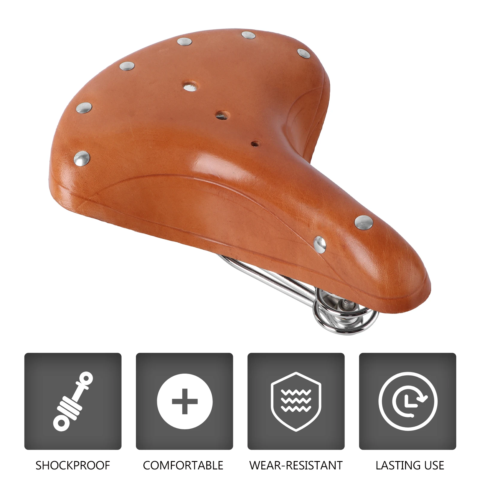 

Imitation Cowhide Bike Saddle Shockproof Seat for Road Mountain Bikes Durable Faux Brown Easy Installation