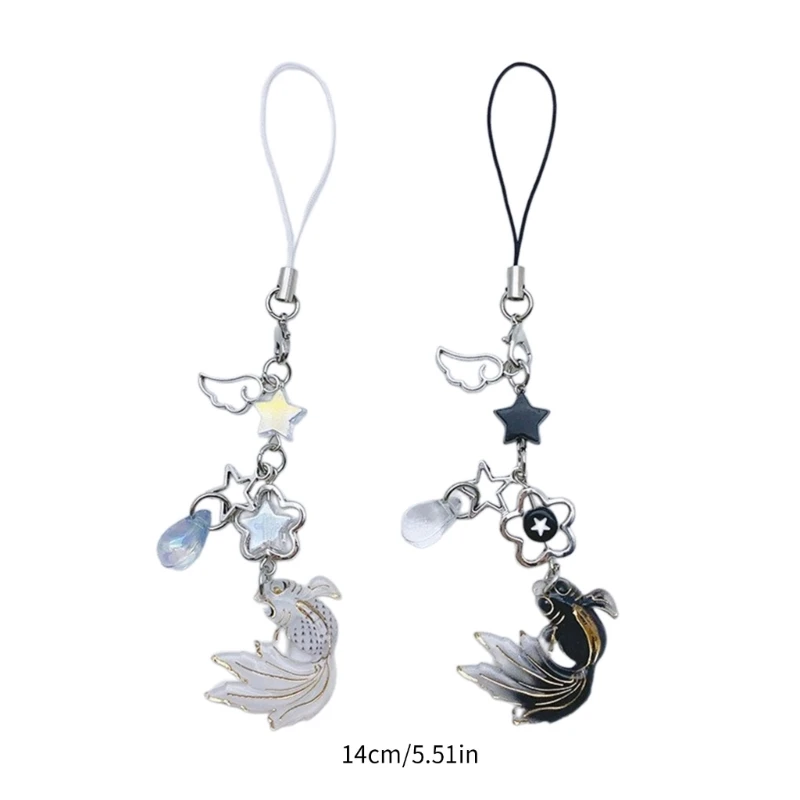 Beaded Phone Lanyard Kois Fish Star Pendant Wrist Strap Detachable Phone Chains Keyring Portable Accessory for Women