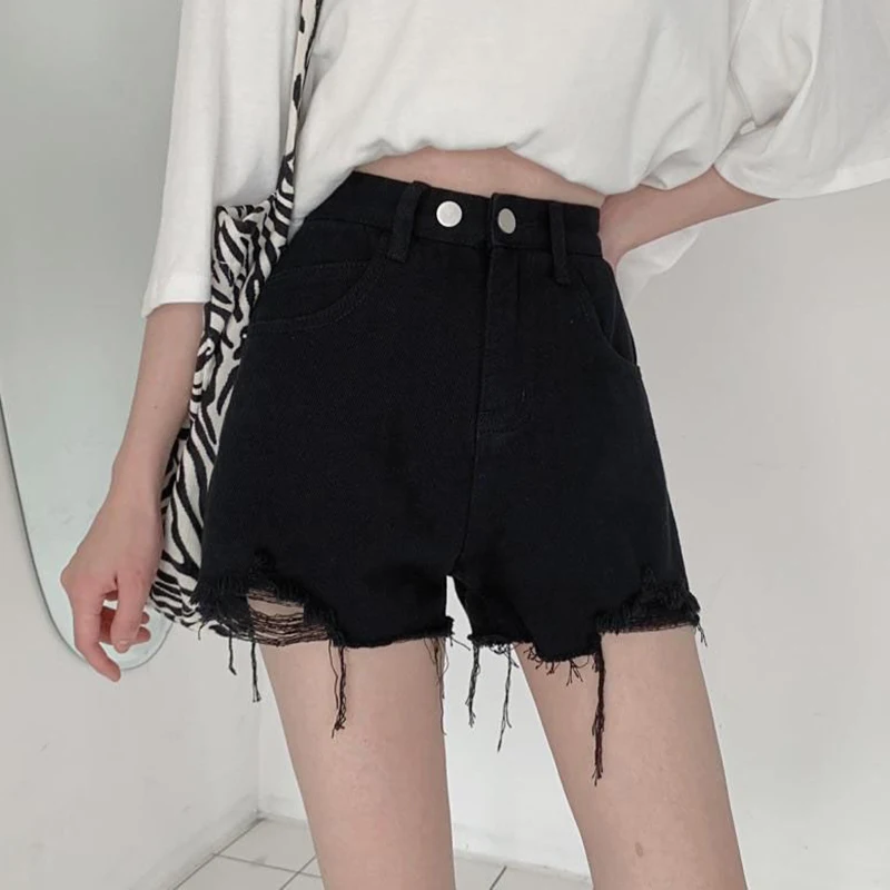 

Summer Female Chic Raw Edge High Waist Shorts Lady Classic Fashion Solid Denim Pants Girls Ripped Designer Short Jeans