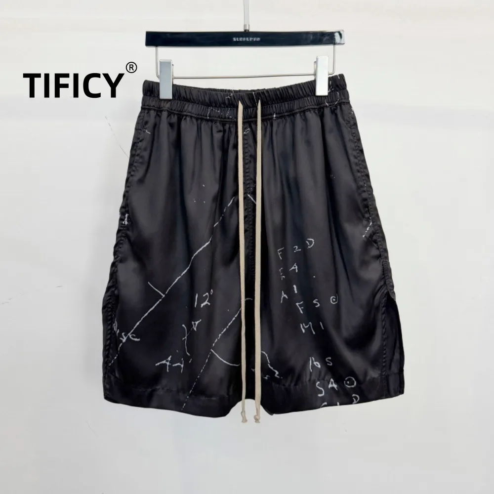 High Street RO Style Dark Graffiti Shorts Men's Elastic Waist Summer Loose Drawstring Shorts Street Style Five Quarter Pants