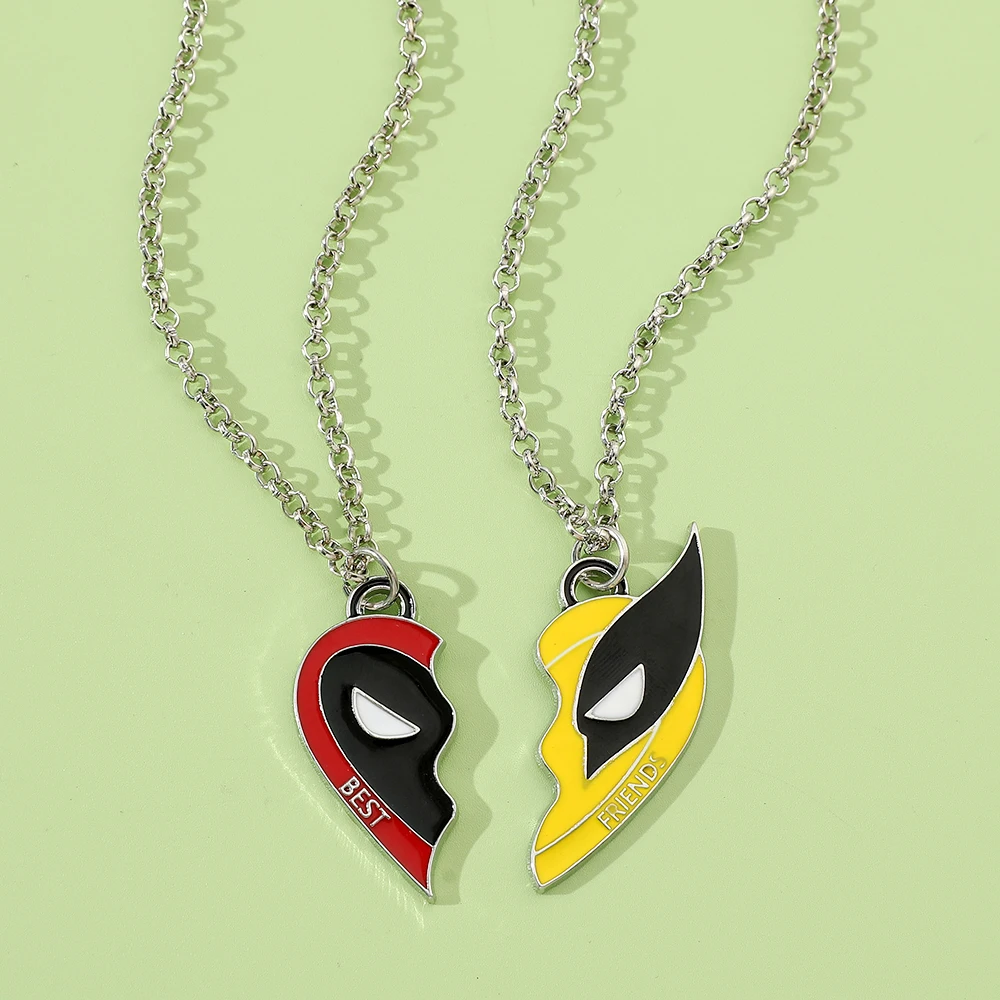 Deadpool Wolverine Heart Shaped Stitching Pendant Necklace - Fashion Jewelry Gift for Best Friends Personality Trendy Accessory