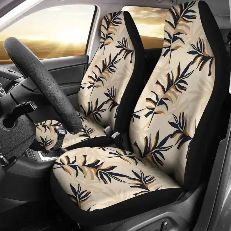 

Beige Leaves Plants Floral Flowers Car Seat Covers Pair 2 Front Seat Covers Car Seat Protector Car Accessories