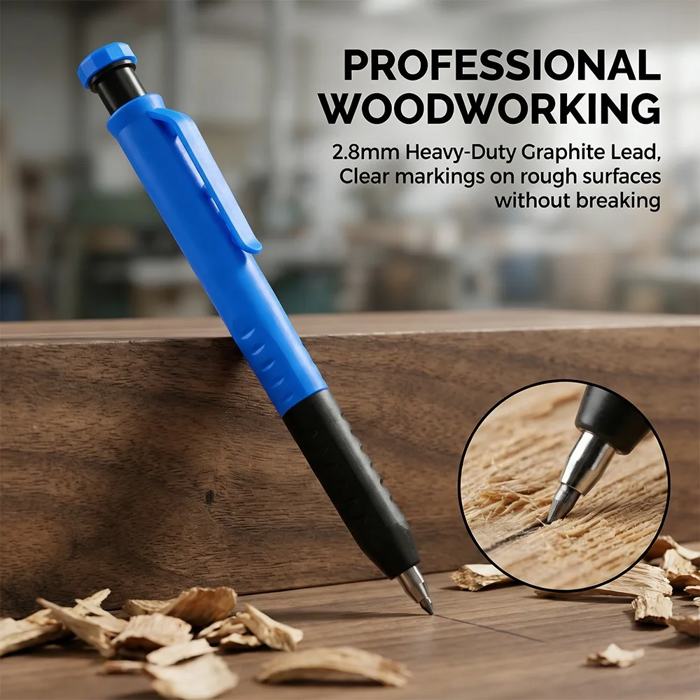 2.8mm Lead Tip Carpenter Pencil Ergonomic Grip Built-in Sharpener