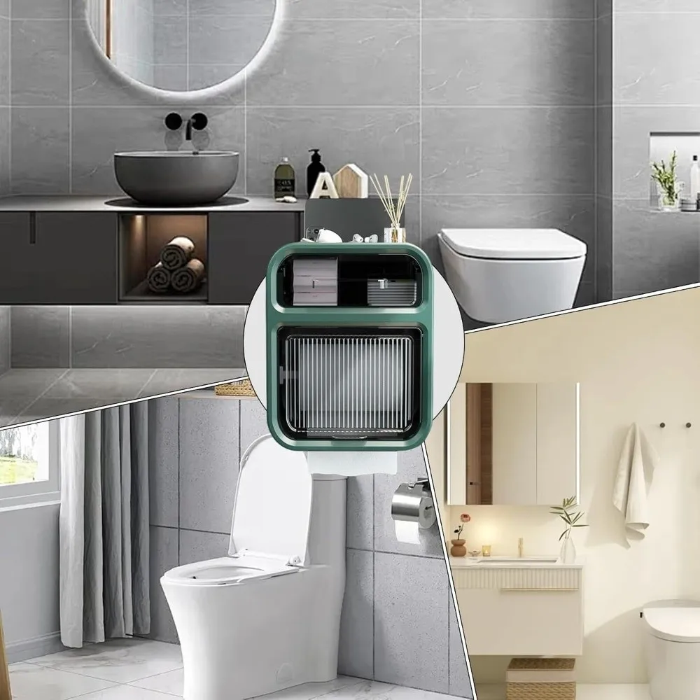 

2-уровневый настенный держатель для салфеток с трубкой для рулонной бумаги, настенный держатель для туалетной бумаги, стабильное хранилище, водонепроницаемый