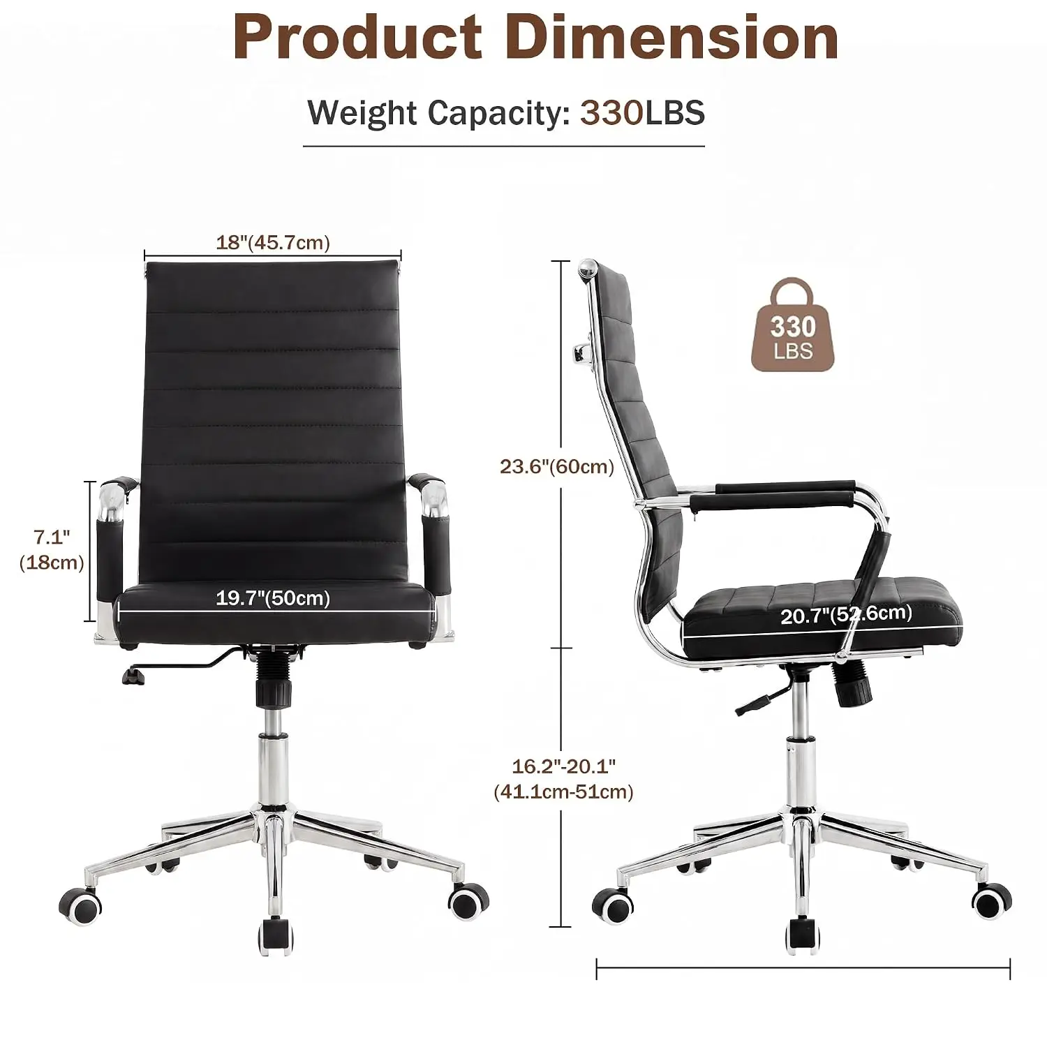 Ergonomic PU Leather Office Chair Ribbed High Back Executive Swivel Rolling Task Chair, Customized