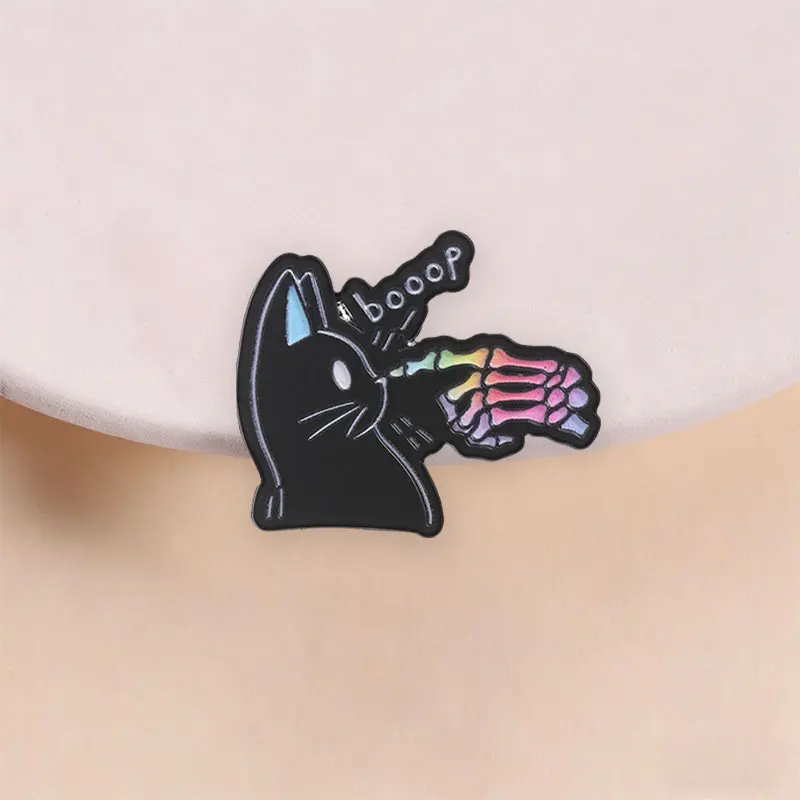 Black Cat Enamel Pin Gothic Cartoon Rainbow Skeleton Hand Lapel Brooch Smooth Alloy Badge Decor for Backpack Jacket Punk Gift