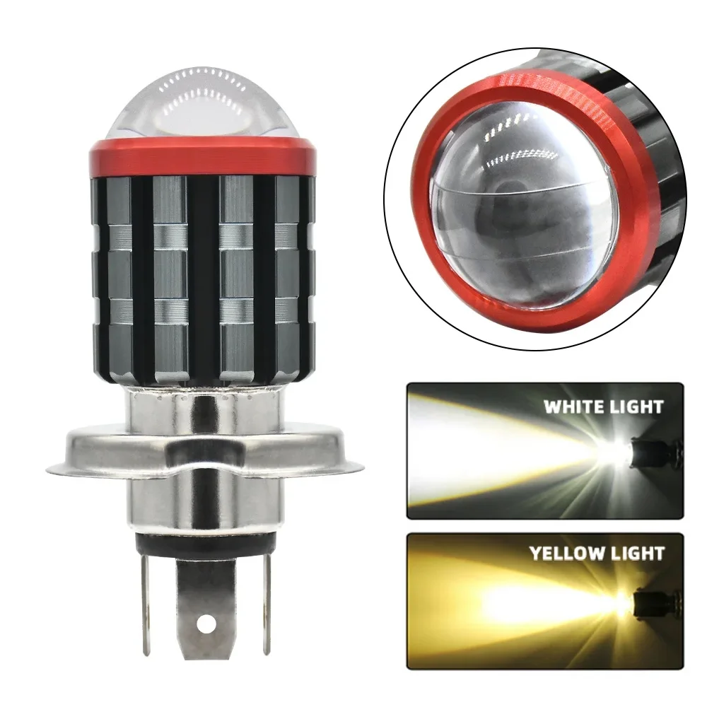 H4 BA20D Motorcycle LED Headlight 10-80V Fisheye Lens MOTO High Low Beam White Yellow Bulbs Motorbike Autobike Bright Lamps