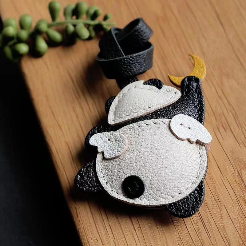 Panda Grasping The Moon Genuine Leather Handmade Bag Charm Pendant Keychain Handbag Hanging Decor,Girl Friend Valentine Day Gift