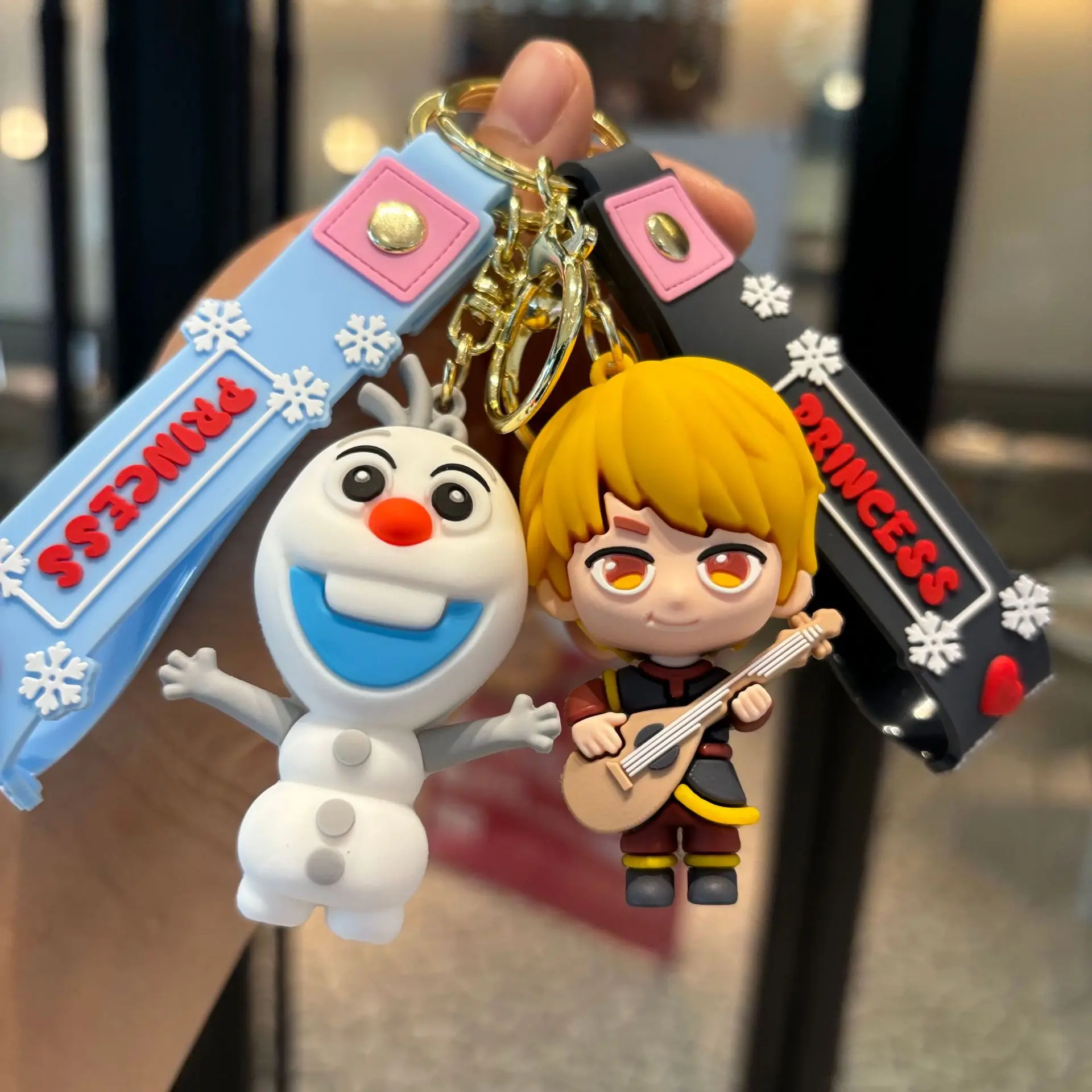 Elsa and Anna Keychain Set, Frozen Snow Queen & Princess Cartoon PVC Keyring, Durable Car Keys Bag Charm for Kids Fans
