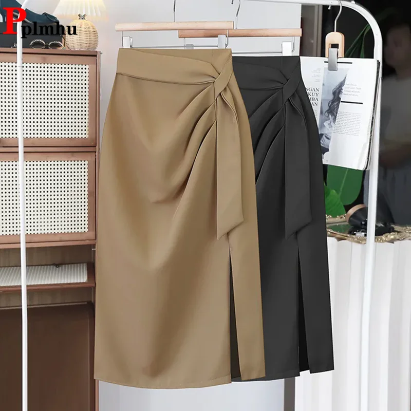 

Chic Split High Waist Slim Suit Skirt Women Casual Irregular Solid Mid Length Faldas Korean Office Formal Wrap Buttocks Saia New