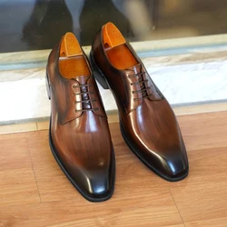 Chaussures provoqué plates italiennes pour hommes, cuir véritable, marque de luxe, qualité faite à la main, Parker carré, à lacets, nouvelle fête d'affaires, chaussures sociales